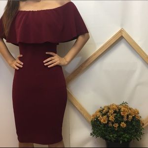 Cute brawn body hugging off shoulder dress
